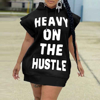 Letter Print Sleeveless Hoodie Dress