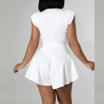 Solid Sleeveless Bodysuit & Wide Leg Shorts Set