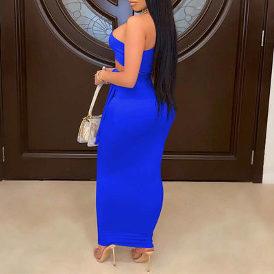 One Shoulder Wraps Tops & Maxi Skirt Set