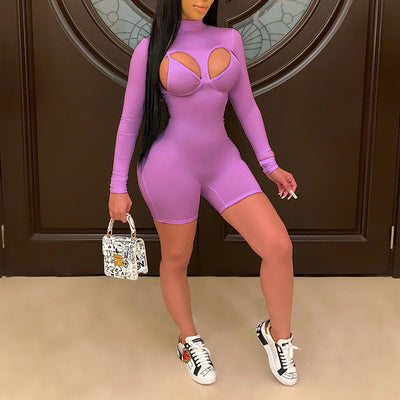 Long Sleeve Hollow Out Bodycon Romper