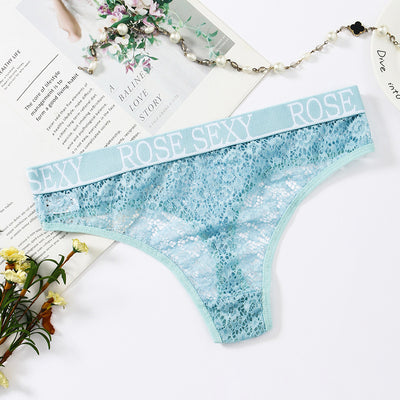 Letter Print Low Waist Lace Panties