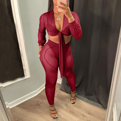 Solid Sheer Mesh Crop Top & Pants Set