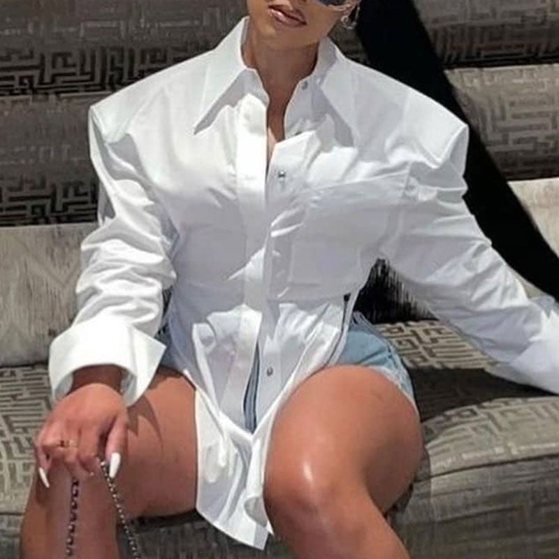 Solid Long Sleeve Backless Bandage Irregular Blouse