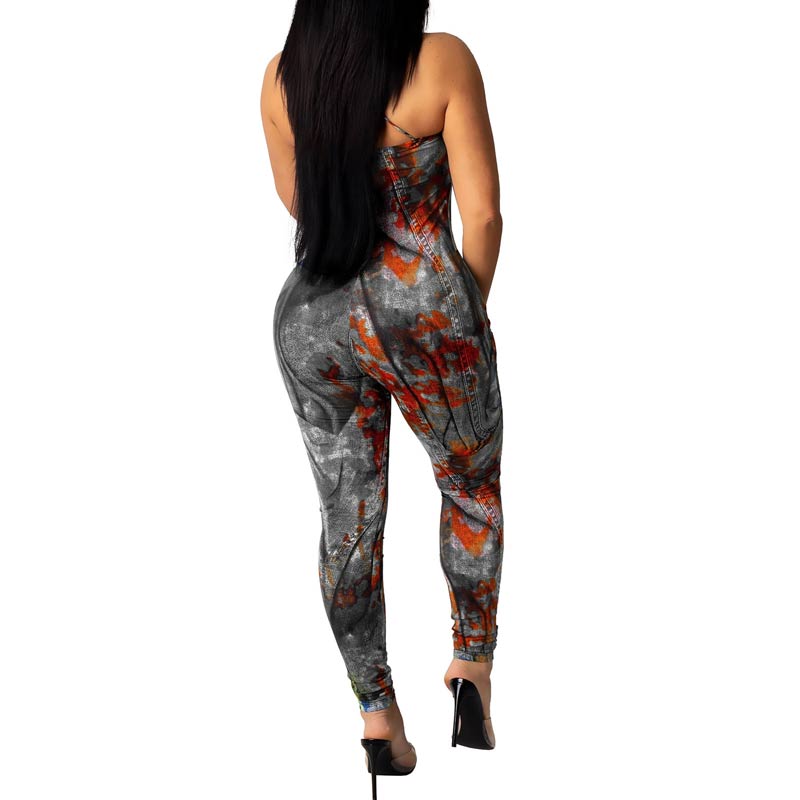 Tie Dye Print Halter Sleeveless Jumpsuit