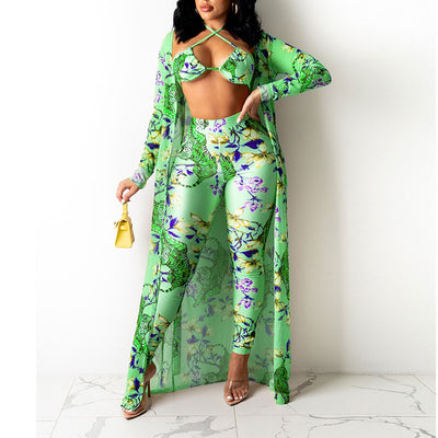 Floral Print Long Sleeve Three Piece Set