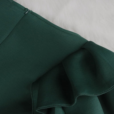 Solid Round Neck Ruffle Design High Slit Maxi Dress