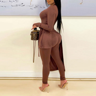 Letter Print Slit Irregular Top & Pants Set