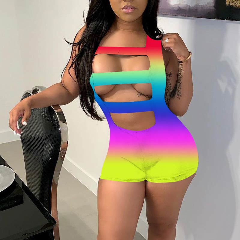 Colorblcok Sleeveless Cut Out Romper