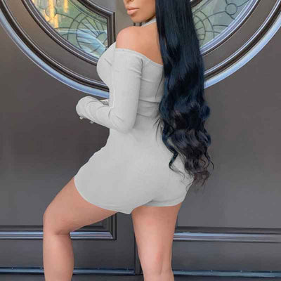 Solid Cold Shoulder Long Sleeve Romper