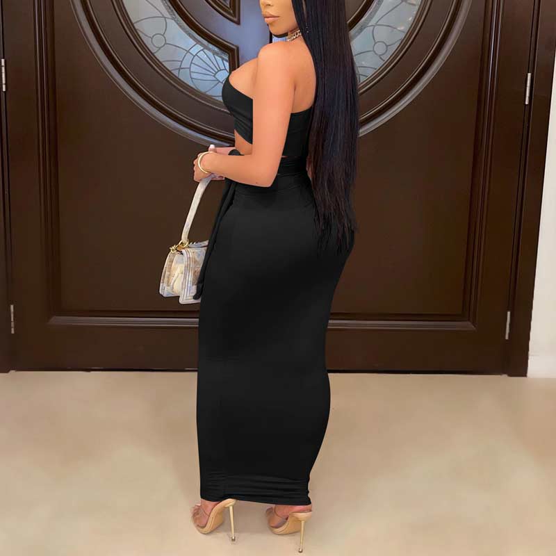 One Shoulder Wraps Tops & Maxi Skirt Set