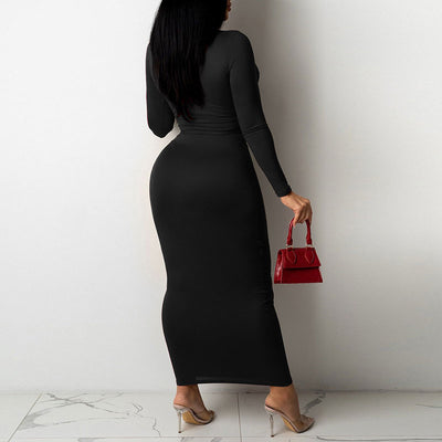 Solid Long Sleeve Cut Out Bandage Maxi Dress