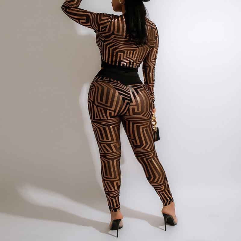 Print Button Detailed 2PCS Pants Set