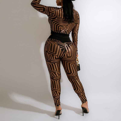 Print Button Detailed 2PCS Pants Set