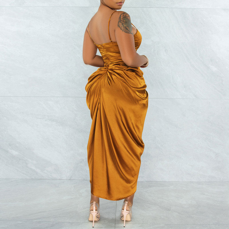 Solid Sleeveless Ruched Midi Dress