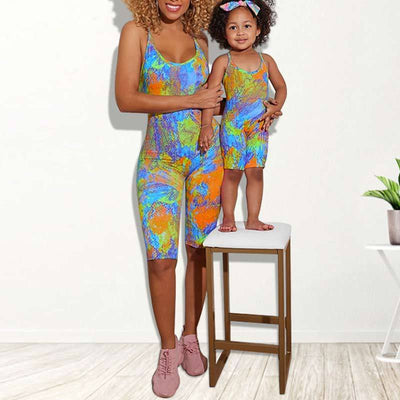Print Sleeveless Romper Mother And Daughter Outfit