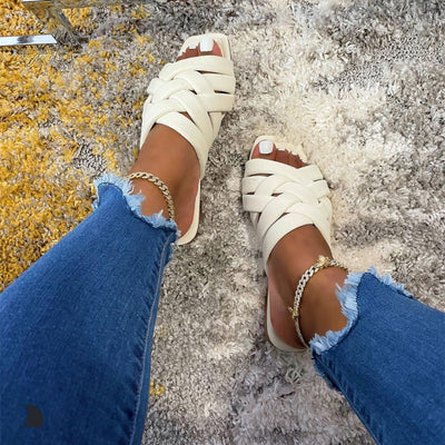 Crisscross Strap Square Toe Flat Sandals