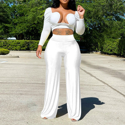 Solid High Waist Wide Leg Loose Pants