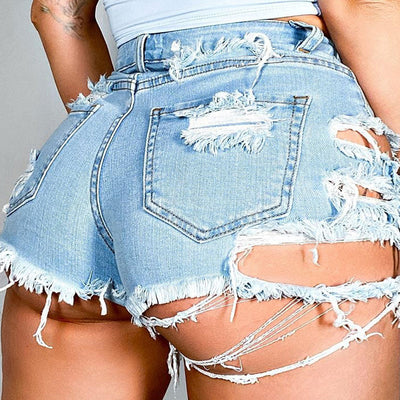 Solid High Waist Cut Out Denim Shorts