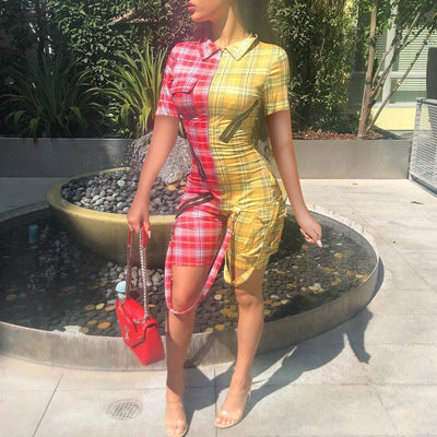 Plaid Zipper Design Short Sleeve Romper