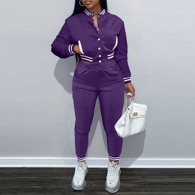 Print Long Sleeve Baseball Coat & Pants Set