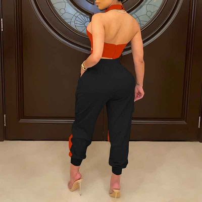 Colorblock Cut Out Tube Top & Pocket Design Pants Set