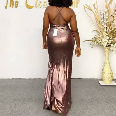 Solid Deep V-Neck Sleeveless Maxi Dress