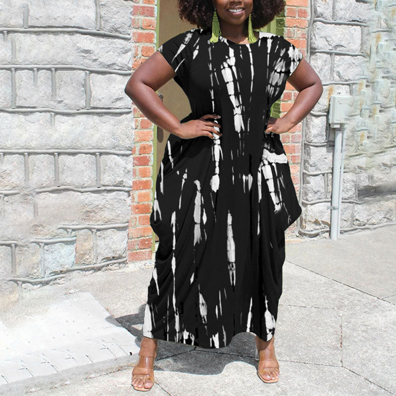 Tie Dye Print Round Neck Short Sleeve Dress