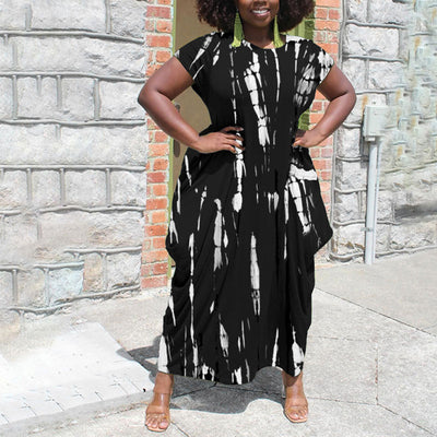 Tie Dye Print Round Neck Short Sleeve Dress