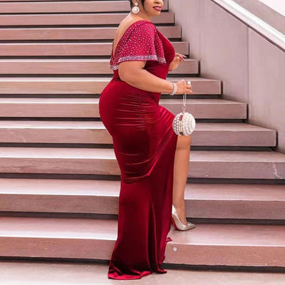 Rhinestone Deep V-Neck Sleeveless High Slit Floor-Length Evening Dress