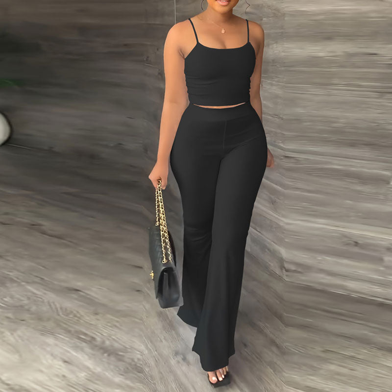 Solid Sleeveless Spaghetti Strap Top & Pants Set