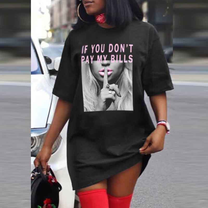 Lips Letter Print Short Sleeve Loose Dress