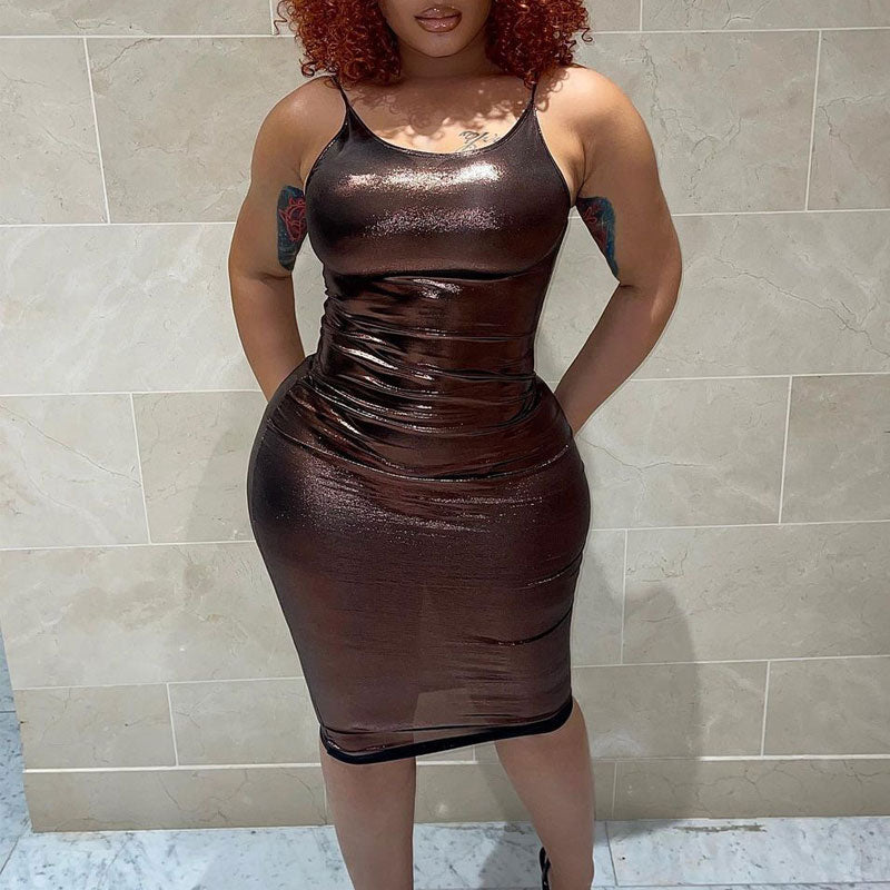 Solid Sleeveless Spaghetti Strap Midi Dress