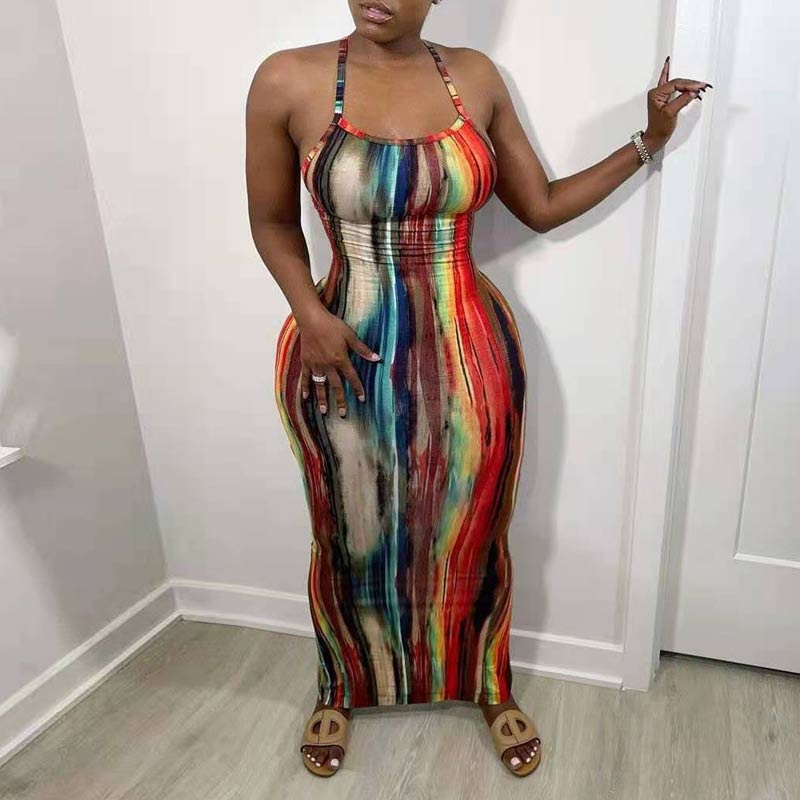 Tie Dye Print Backless Maxi Dress