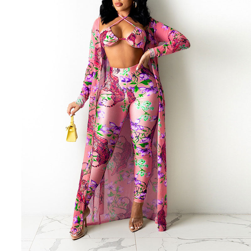 Floral Print Long Sleeve Three Piece Set
