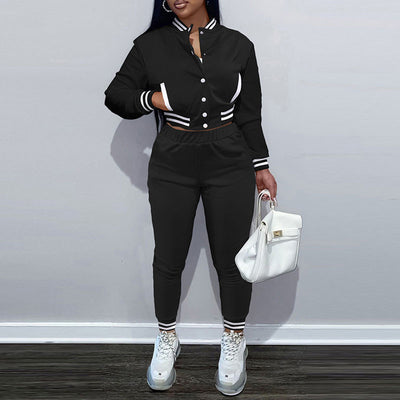 Print Long Sleeve Baseball Coat & Pants Set