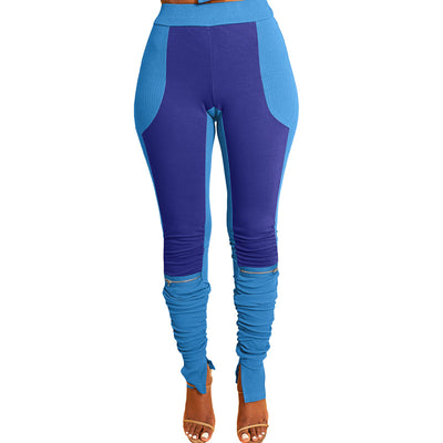Patchwork Zipper Pleats Hem Split Pants