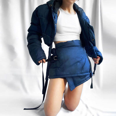 Solid Long Sleeve Hoodie Cotton Coat & Bandage Skirt Set