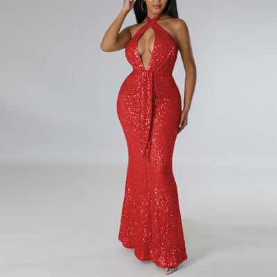 Sequins Halter Sleeveless Mermaid Evening Dress