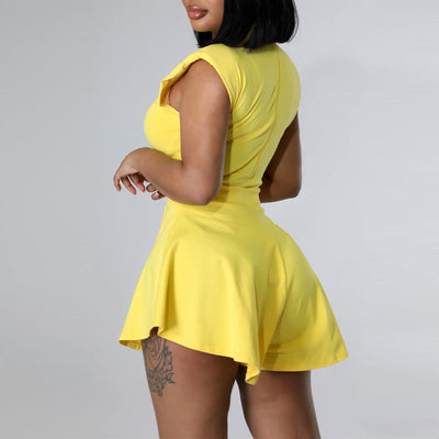 Solid Sleeveless Bodysuit & Wide Leg Shorts Set