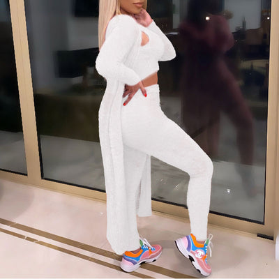 Solid Long Sleeve Three Pieces Set