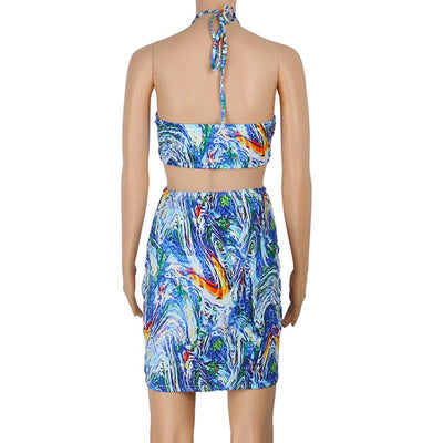 Print Sleeveless Cut Out Bodycon Dress