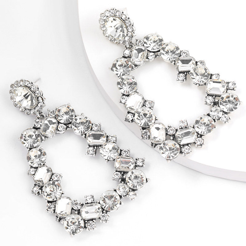 Studded Trapezoid Pattern Drop Earrings