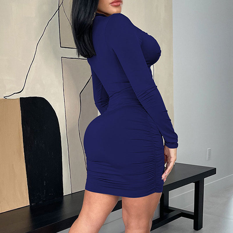 Solid Long Sleeve Hollow Out Bandage Bodycon Dress