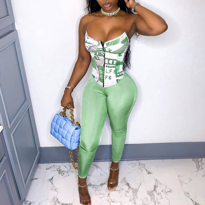Dollar Pattern Sleeveless 2PCS Set