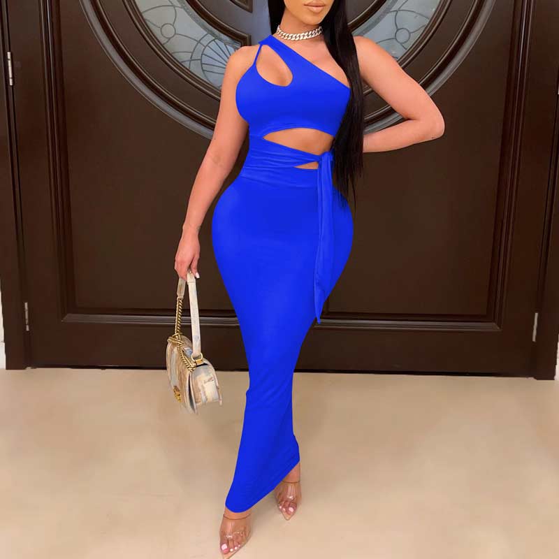 One Shoulder Wraps Tops & Maxi Skirt Set