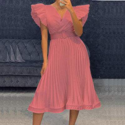 Solid Deep V-Neck Sleeveless Midi Dress