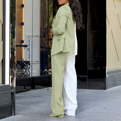 Colorblock Long Sleeve Blazer Coat & Pants Set