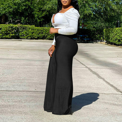 Solid High Waist Wide Leg Loose Pants