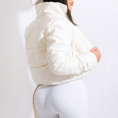 Solid Long Sleeve PU Leather Cotton Coat