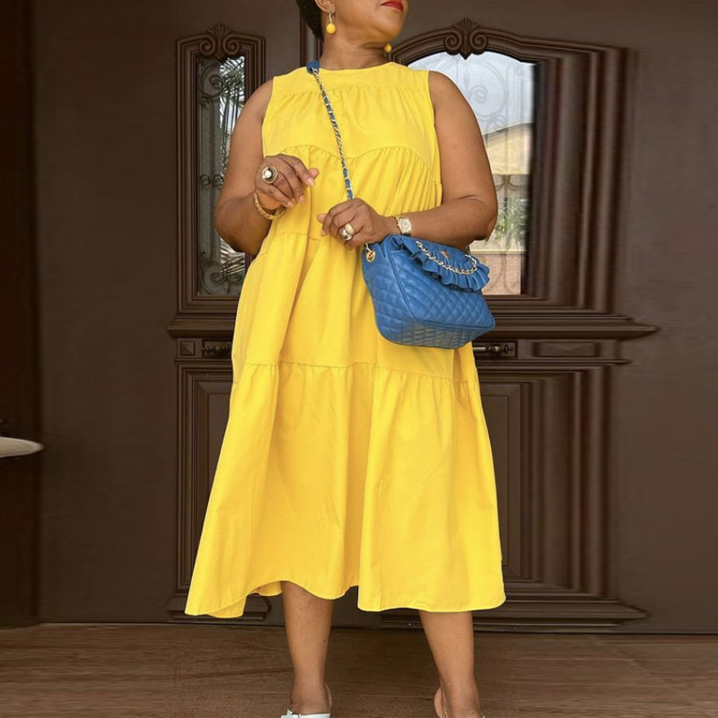 Solid Sleeveless Big Swing Loose Dress